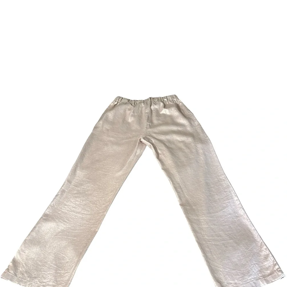 Ellen Tracy Rose Gold Metallic Linen Blend Wide Leg
Drawstring Pants Small - Picture 4 of 7